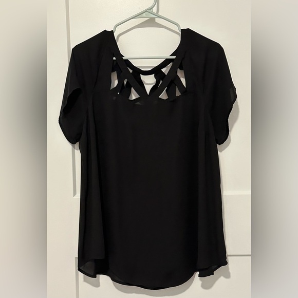 Torrid Black Georgette Cage Front Cutout Blouse - Picture 9 of 11